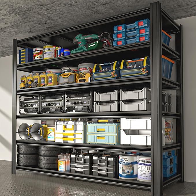 6 Tier Metal Shelving Unit 84" H x 55.12" W x 24" D, 3600LBS Adjustable Storage Shelves, Heavy Duty Garage Shelves for Warehouse, Basement, Kitchen, Pantry, Living Room, Black