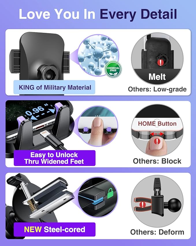 VANMASS 2025【Strongest & Military-Grade】Car Phone Mount【Patent & Safety Certs】Ultimate Cell Phone Holder Handsfree Stand for Dashboard Window Vent for iPhone 16 Pro Max 15 14 13 Samsung Android Truck
