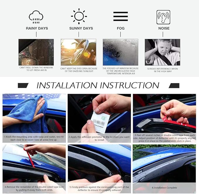 Window Visor Deflector Compatible with 2001-2005 Toyota Rav4 4-Door, Slim Tinted Acrylic Resistant Shield Cover Wind Sun Rain Guard by IKON MOTORSPORTS, 2002 2003 2004