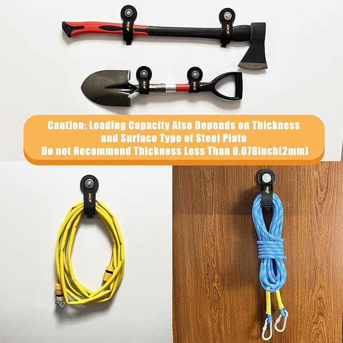 Heavy Duty Magnetic Hook, Magnetic Tool Holder, Magnetic Garage Hooks, Extension Cord Strap for Cable, Rope, Wire Storage in Garage,Workshop,RV,Pick-up(Dia.2.59" Magnet * 2Pcs)