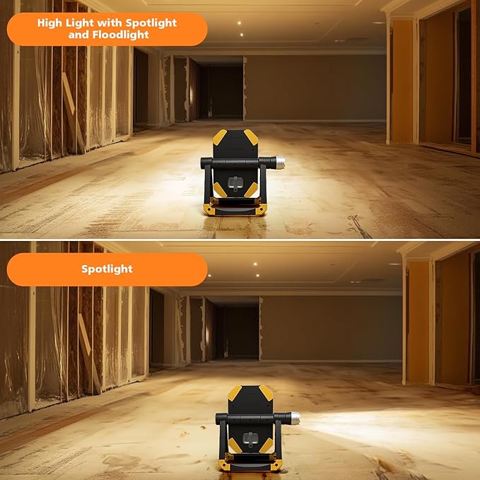 Samyoung 2 Pack Magnetic 2500 LM LED Work Light, 10 Hours Long Lasting 360°Rotating 7000K Warm Rechargeable Work Light Folding Waterproof for Job Site Car Inspection Camping Emergency