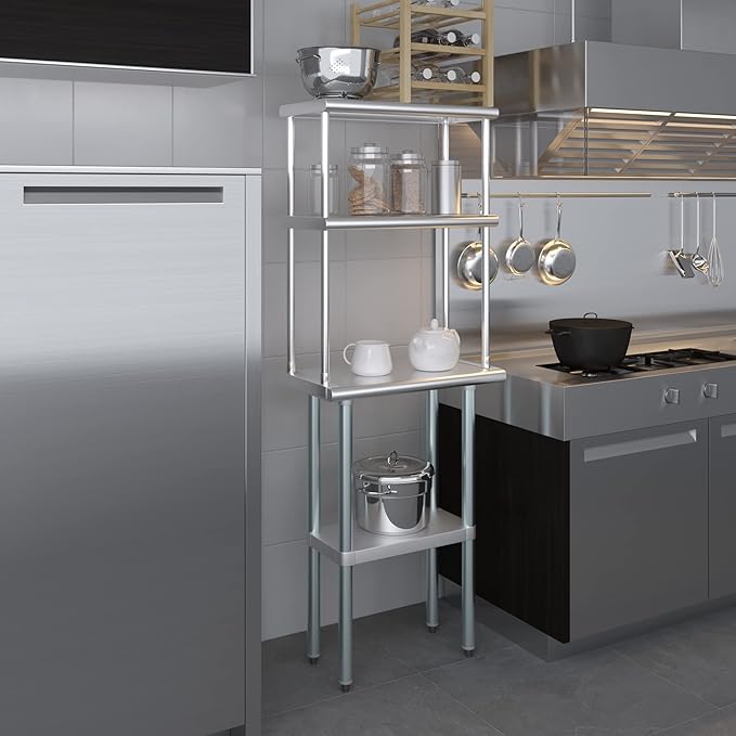 Amgood Stainless Steel Work Table Double Tier Overshelf | NSF (14" x 24" Work Table + 12" Overshelf)