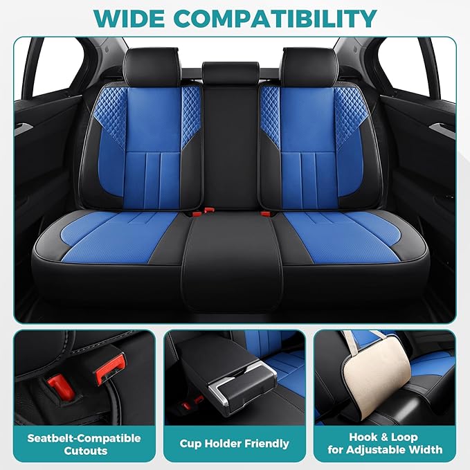 Car Seat Covers Full Set - Universal Seat Covers for Cars SUV Truck – Faux Leather Automotive Seat Covers, Breathable & Waterproof Front and Rear Seat Protectors, Fit for Most Cars-BlackBlue