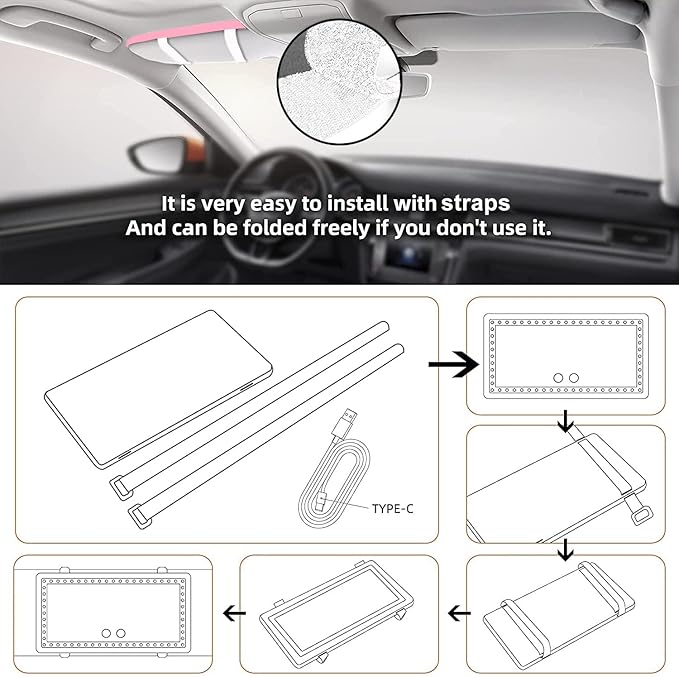 Car Sun Visor Vanity Mirror with 3 Light Modes & 80 LEDs - Dimmable Clip-on Rear View Sun-Shading Cosmetic Mirror with Touch on Screen, Universal for Truck SUV (Pink)