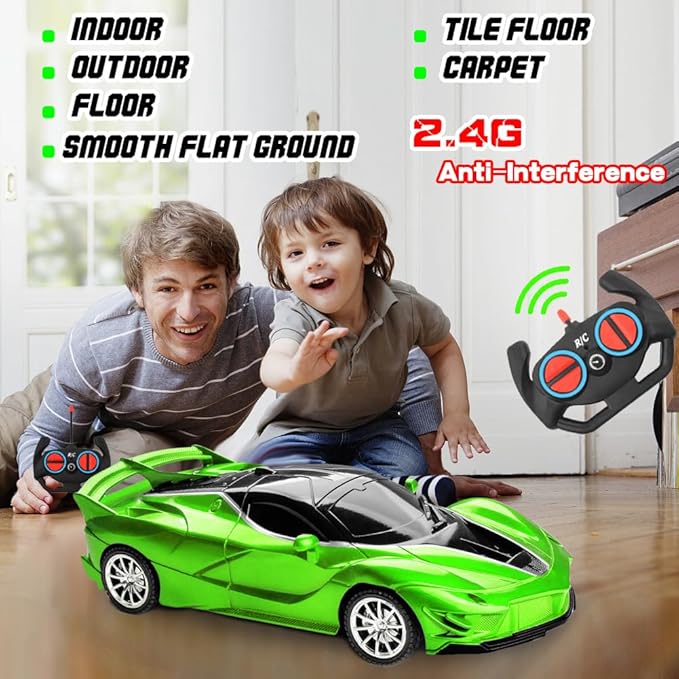 RC Cars - Remote Control Car for Kids, 2.4GHz Sport Racing Hobby Electric High Speed Drift Model Vehicle with Led Headlight and 2 Controller Rechargeable,Toys Car for Boys Age 4-7 8-12(Green)