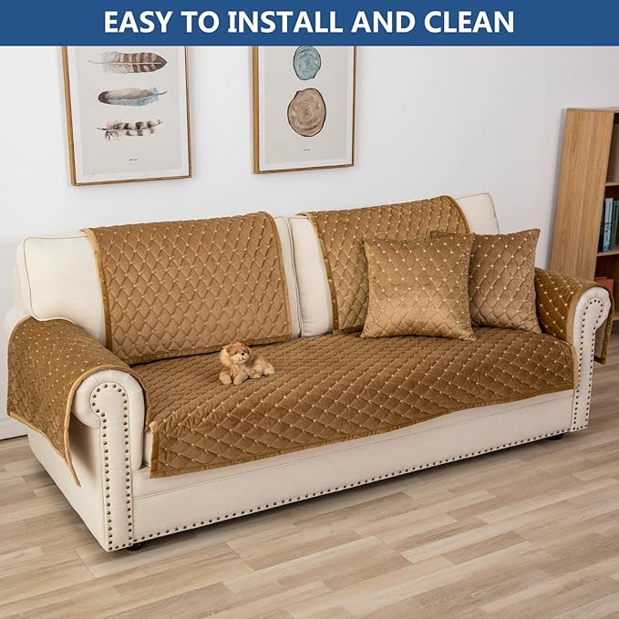 Eismodra Couch Cover,Sectional Couch Covers,Sofa Covers for 3 Cushion Couch,Anti-Slip Sofa Slipcovers for Dogs Cats Kids Loveseat Recliner L Shaped Armrest Backrest,Coffee 36''x70''(Only 1 Piece)