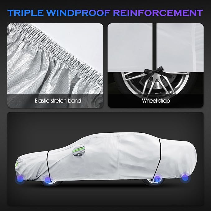 Car Cover Custom Fit for Toyota Camry 1996-2025,Honda Accord 2001-2025,6 Layers Truck Cover Waterproof All Weather for Automobiles,Outdoor Full Exterior Cover,Rain, Sun, Wind Protection,Silver