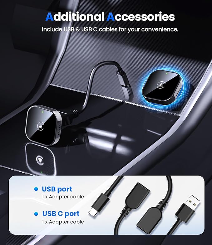 Teeran 2 in 1 Wireless CarPlay and Android Auto Adapter, Easy Setup Plug and Play, Fast Seamless Use Supports 1000+ Car's with Built-in Wired Car Play/Android Auto, Compact Sleek Design Car Adapter