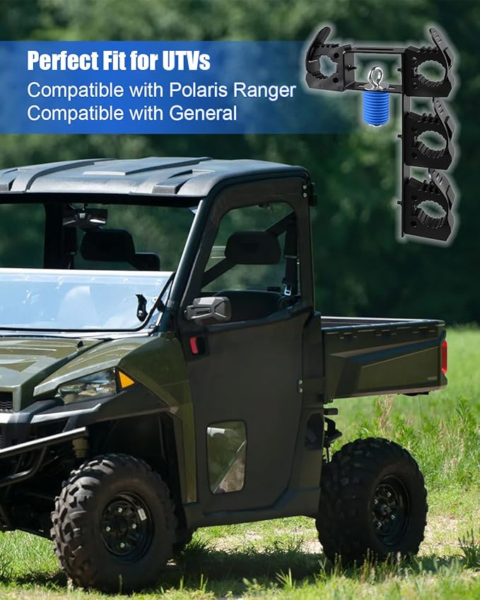 Upgraded Dual UTV Cargo Bed Tool Holders Compatible with Polaris Ranger and General, 4 Position Tool Carrier Mounting Kit, Shovel Holder Fits All UTV Round Bed Anchor Holes, No Drilling