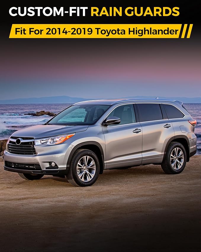 Rain Guards for Car Windows, Tape-On Window Visors Rain Guards Fit for 2014-2019 Toyota Highlander, Window Deflectors, Vent Visors for Toyota Car Accessories, 4 Pieces