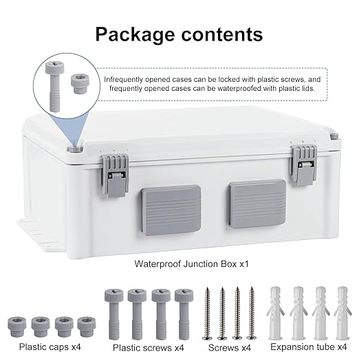 Outdoor Electrical Junction Box, ABS Water Resistant Enclosure with Internal Mounting Panel & Hinged Cover (15" H x 11" L x 6" W)
