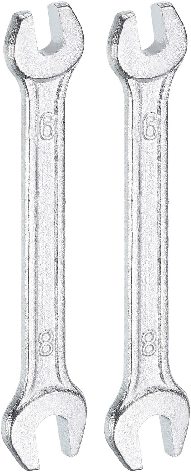 HARFINGTON 2pcs Double Open End Wrench 6mm x 8mm Metric 15 Degree Offset Angle Small Flat Head Wrench Galvanizing Open Ended Spanner for Automotive Repair Furniture Assembly