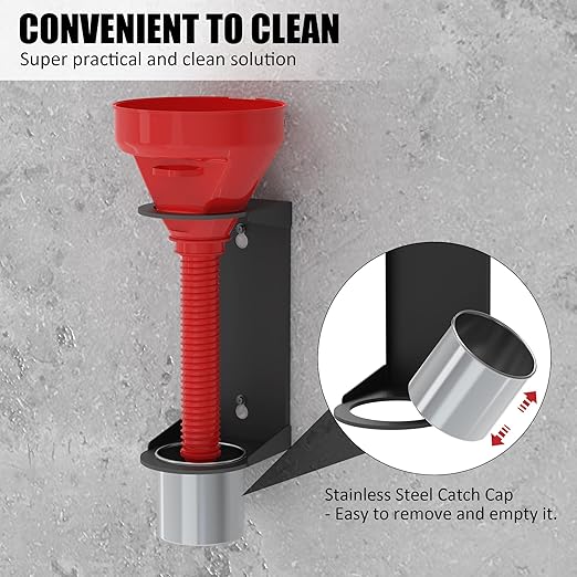 UNITEDPOWER Wall Mount Oil Funnel Holder, Organizer Storage Rack with Removable Collection Cup, Fluid Drain Caddy for Workshop, Shed, Garage, Home (Only Holder, No Funnel)