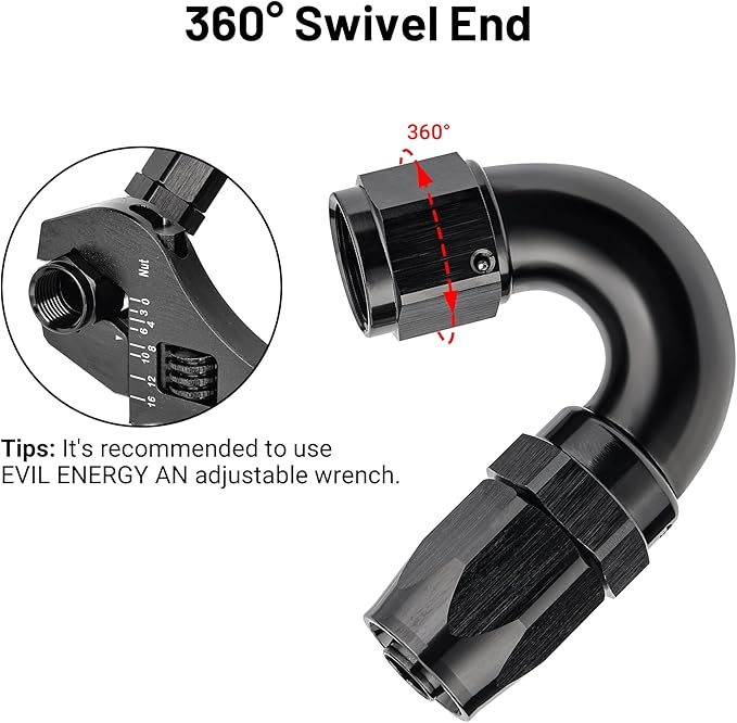 EVIL ENERGY 8AN 150 Degree One Piece Full Flow Hose End Fitting Swivel For CPE Braided Hose