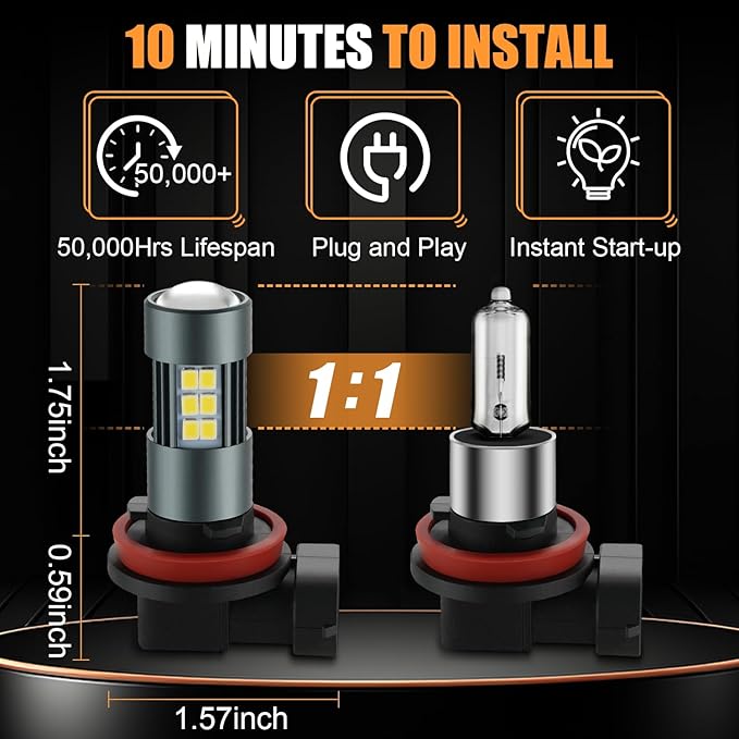 H11 LED Bulbs, H8 H16 Fog Light 6500K Cool White, Pack of 2