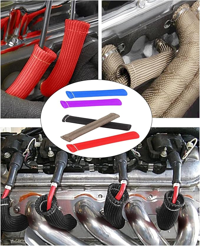 Spark Plug Wire Cover Replacement - 8 PCS 2500° Spark Plug Heat Sleeve, 6 Inches Spark Plug Wire Heat Shield Boots Protector Protection for LS1 / LS2 SBC BBC 350 454 Car Truck, Purple