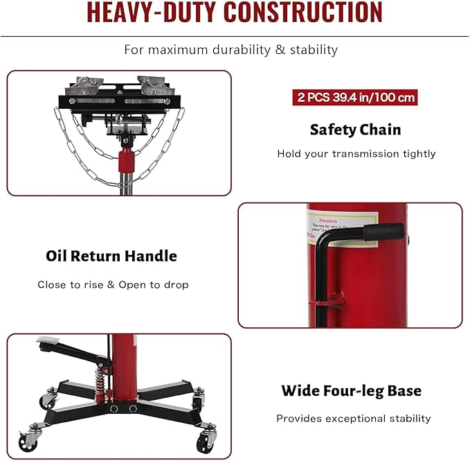 Transmission Jack 1100 LBS Hydraulic Telescoping 2-Stage Lift Jack Stand 33.8"-72.8" High Lift Transmission Jacks with Foot Pedal & 360° Swivel Wheels for for Garage/Workshop Car and Truck Repairs
