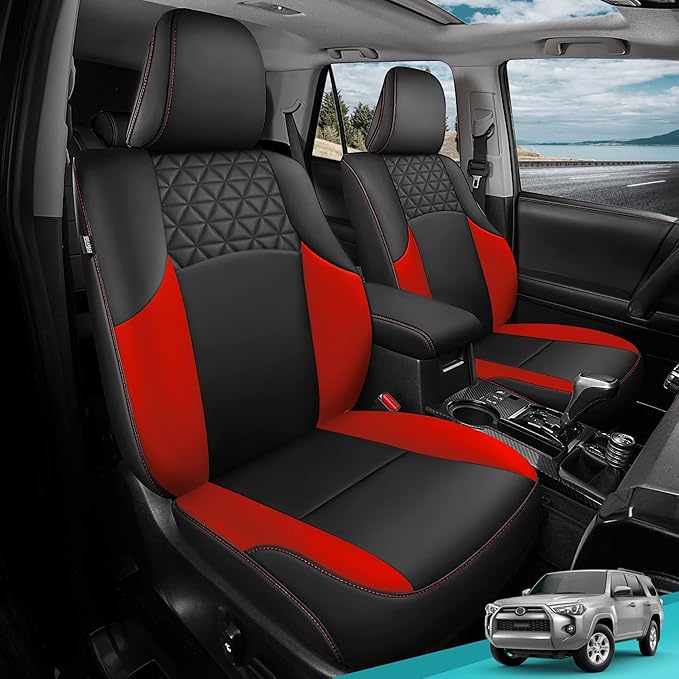 Seat Covers for Toyota 4Runner 2011-2024, Faux Leather Car Seat Cover Full Set, 2-Row-Only for 5 Seats Version-BlackRed