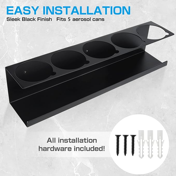 RealPlus Aerosol Spray Can Holder Rack Organizer 5 Cans Spray Bottle Holder Heavy-Duty Steel Wall Mounted for Garage and Workspace, Pack of 6
