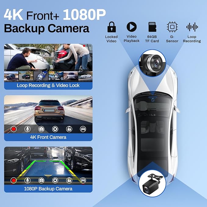 Wireless Carplay Screen for Car with 4K Dash Cam, 9" Portable Carplay & Android Auto, Component Subwoofer, Touchscreen with 1080p Backup Camera, GPS Navigation/Voice Control/BT/Mirror Link/FM