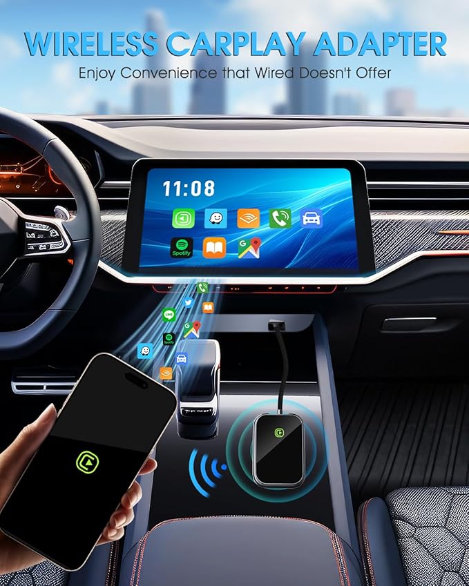 Wireless CarPlay Adapter - Fast & Stable Connection for Carplay Wireless Adapter Convert Factory Wired to Wireless CarPlay Dongle Plug & Play Car Play Fit for iPhone iOS 10+ (Dark Grey)