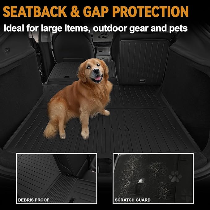 Floor Mats Set for 2025 2026 Tesla Model Y Juniper Accessories, Full Coverage All Weather Floor Mats Cargo Mat with Backrest Protectors
