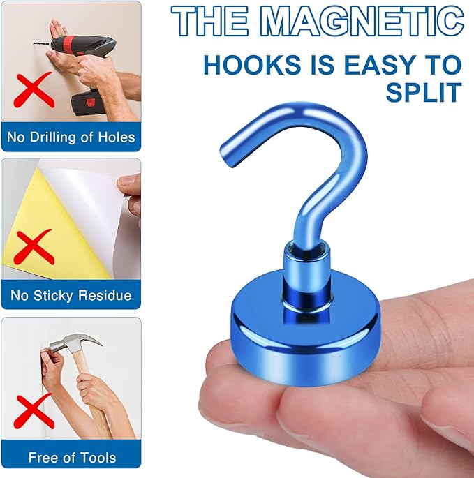 LOVIMAG Cruise Ship Essentials, 80Lb Magnetic Hooks for Cruise Cabins, Strong Magnetic Hooks for Hanging, Refrigerator, Celling, Grill, Fridge, Kitchen-12Pack