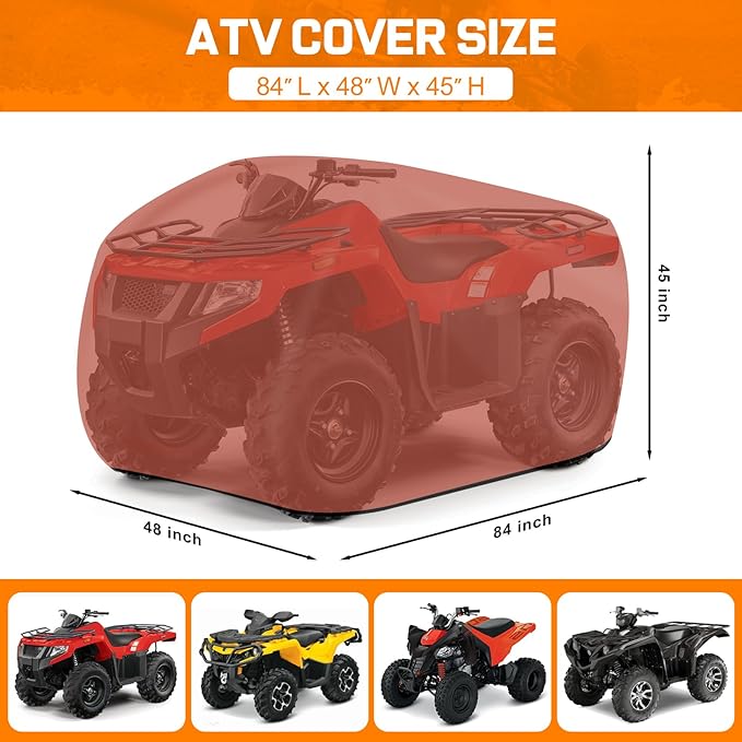 Comnova ATV Cover for 4 Wheelers - 84 Inch ATV Covers 600D Waterproof & Heavy Duty, Outdoor Four Wheeler Quad Cover All Weather Large for Polaris, Kawasaki, Arctic Cat, Honda, Yamaha and More