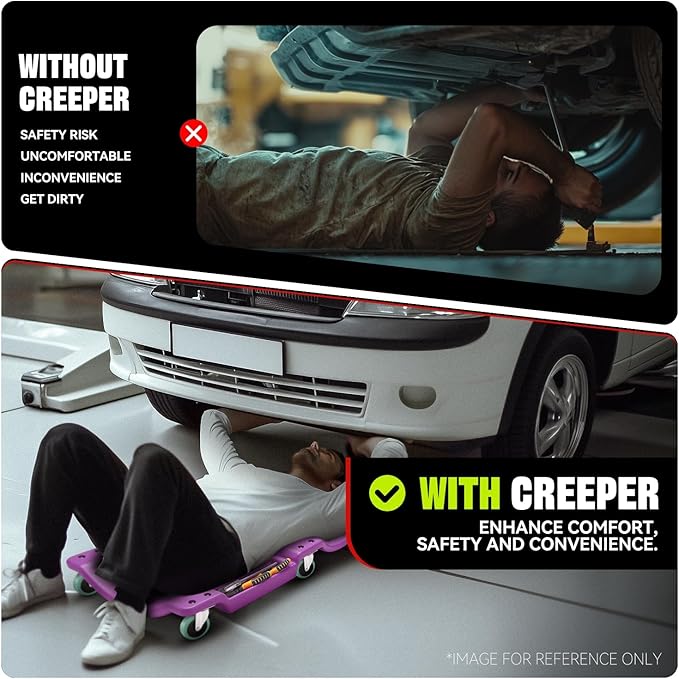 Auto Dynasty 40 Inches Mechanic Creeper, Automotive Garage Repair Low Profile Under Car Rolling Creeper with Padded Headrest, Plastic, Purple