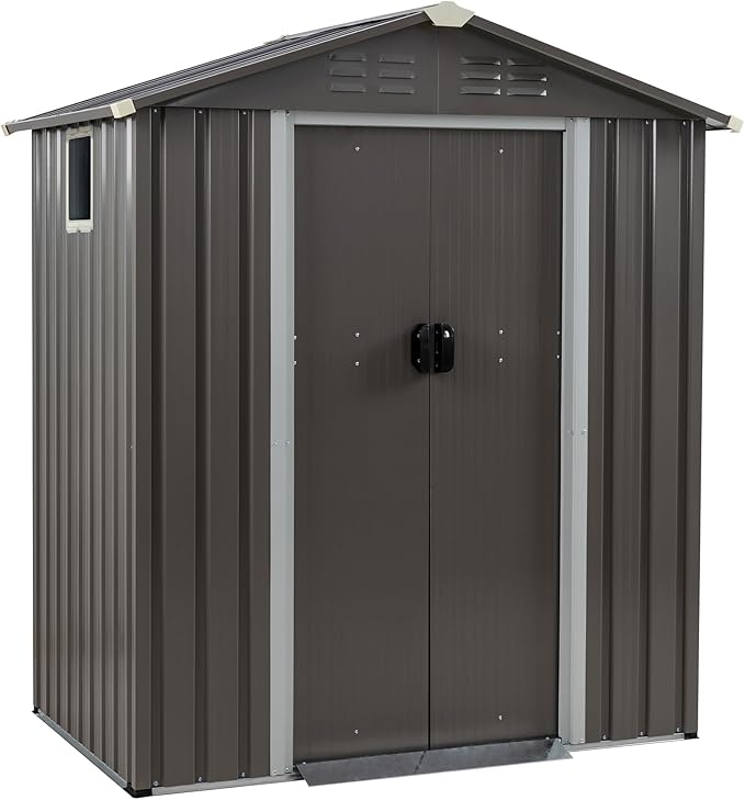 JY QAQA 5x3 FT Metal Outdoor Garden Storage Shed,Waterproof Metal Garden Sheds with Window and Lockable Double Door,Weather Resistant Steel Tool Storage House Shed forPatio,Lawn