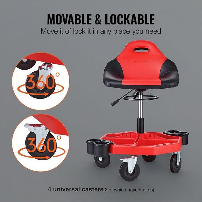 Rolling Garage Stool 300LBS Adjustable Mechanic Work Shop Seat w/Casters