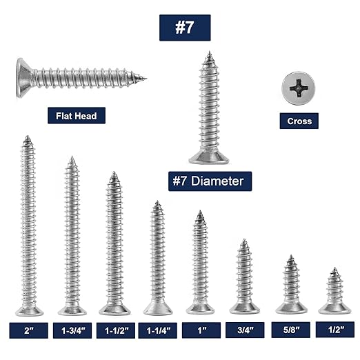 #7 x 1-3/4" Wood Screw 100Pcs 18-8 (304) Stainless Steel Screws Flat Head Phillips Fast Self Tapping Drywall Screws by SG TZH