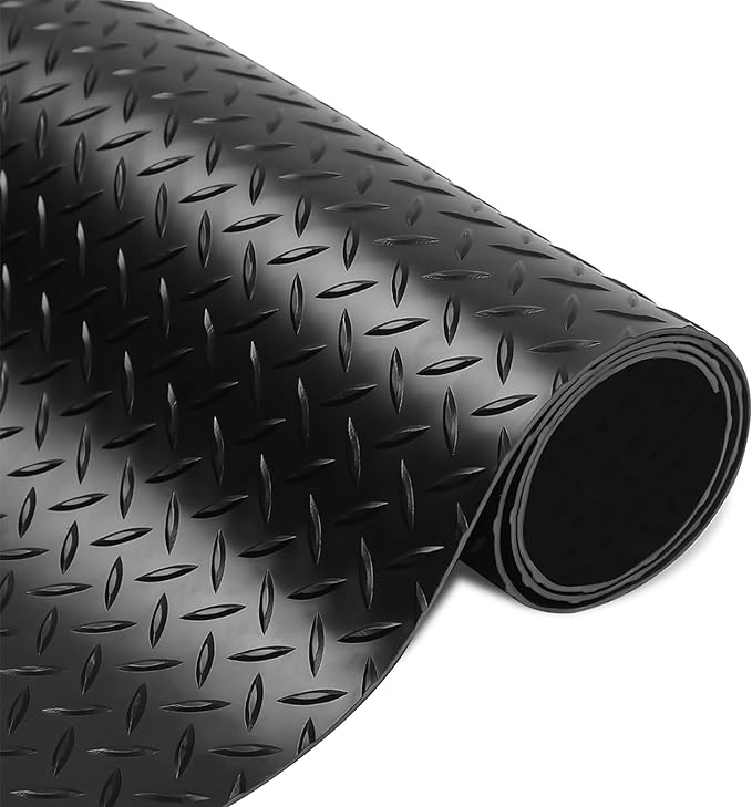 OrangeStar 4 x 6 Ft Garage Floor Mat, Diamond Plate PVC Garage Flooring Roll for Under Car, Heavy Duty Parking Mats, Black