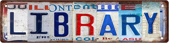 LIBRARY Vintage Metal Tin Street Sign Bar Cafe Garage Cave Home Room Wall Bathroom Farmhouse Garden Porch Patio Decor, 16 x 4 Inch