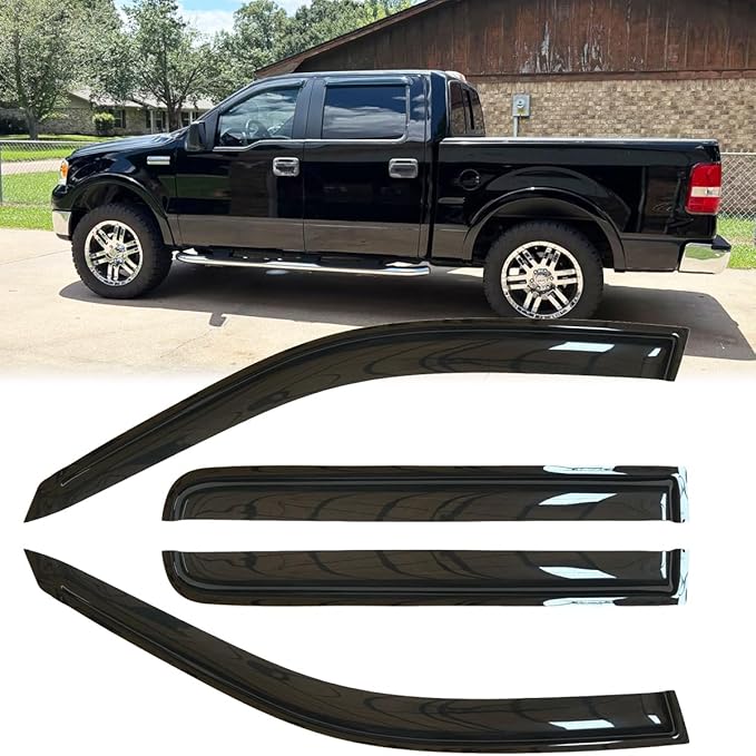4pcs Shatterproof Rainproof Sun Rain Guards Shield Side Window Wind Deflectors Dark Smoke Vent Window Visors for F-150 04-08 Lincoln Mark LT 06-08 SuperCrew/Crew Cab 94443