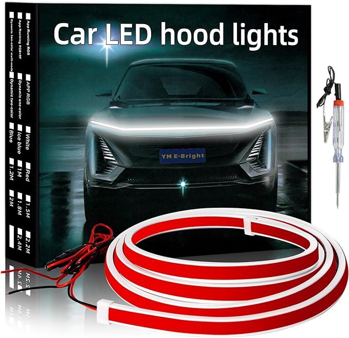 YM E-Bright Exterior Led Lights for Car Hood Light Strip Waterproof Dynamic Scan Start Up Hoodbeam Kit Neon Knight Rider Led Scanner Daytime Running Lights for Cars,Truck,SUV,12V White 79inch,1 Set