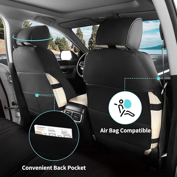 for Honda CRV Seat Covers Custom Fit 2017-2022 EXL EX LX Sport,Touring,Hybrid - Luxury Waterproof Leather Car Seat Covers Full Set - Black