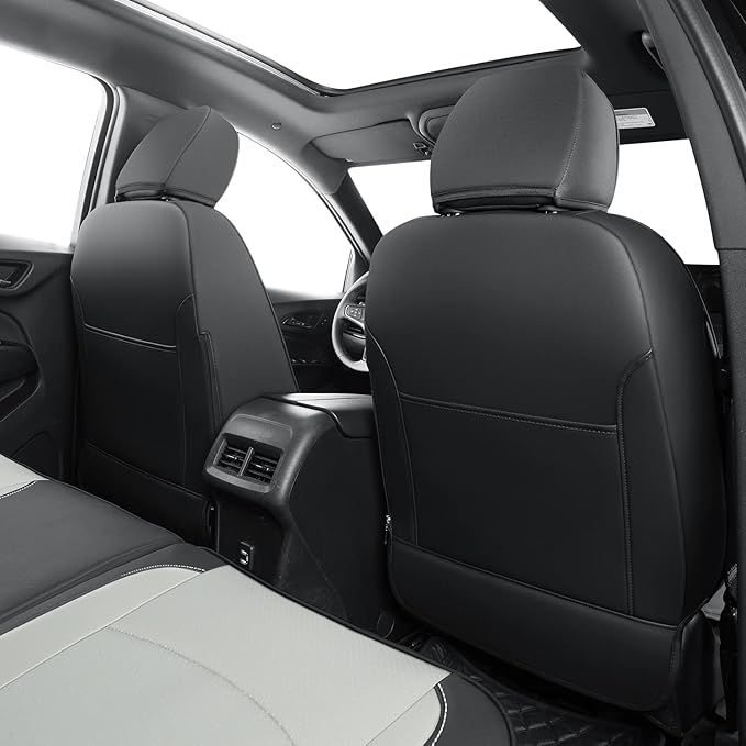 RISINGSTAR Terrain Seat Covers, fit for 2018-2024 GMC Terrain SUV with Rear Split Seats, Water Proof Faux Leather(Full Set, Black&Gray)