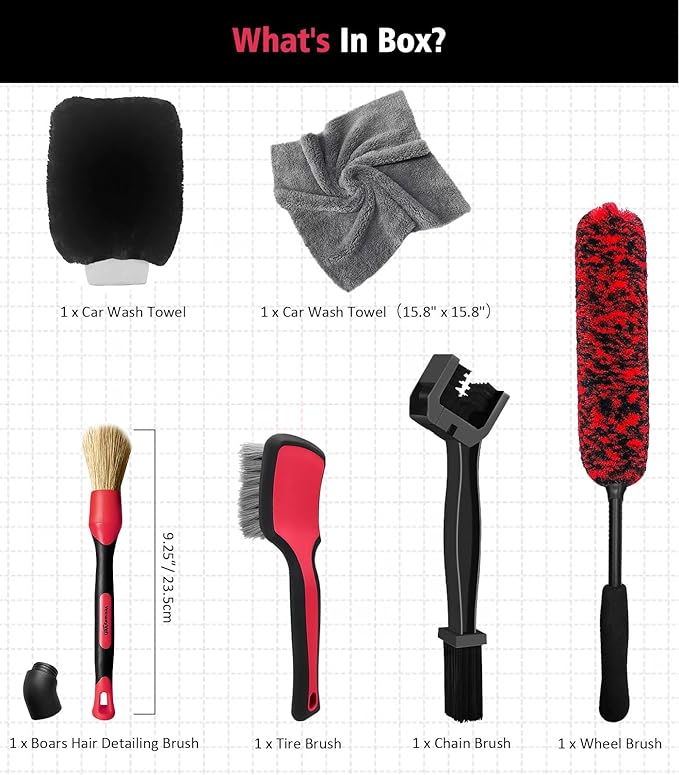 6PCS Motorcycle Cleaning Kit, Wool Wheel Brush, Tire and Chain Brush, Detailing Brush, Ultra Plush Microfiber Towel and Car Wash Mitt for Car Wheels Motorcycle Dirt Bike Cleaning Wash Kit