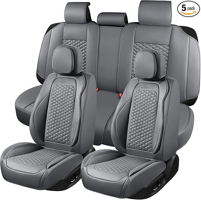 Car Seat Covers Full Set Leather Seat Covers Automotive Seat Covers Universal Car Seat Cover for Most Cars Gray