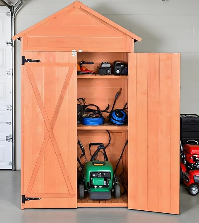Wooden Tool Shed Large Outdoor Storage Cabinet & Garden Storage Shed with Lockable Doors, Heavy Duty Waterproof Construction for Backyard, Patio, Garage, Lawn Organizer
