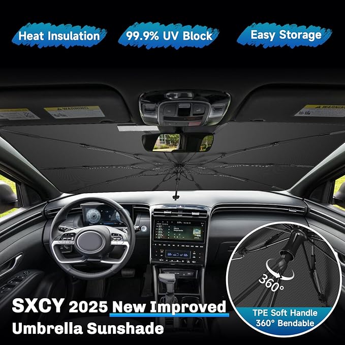 SXCY for 2022-2025 Hyundai Santa Cruz Windshield Umbrella Sunshade [Easier Foldable] for 2024 2025 Santa Cruz Accessories 2025 Santa Cruz Sunshade Umbrella 2025 Santa Cruz Windshield Umbrella Shade