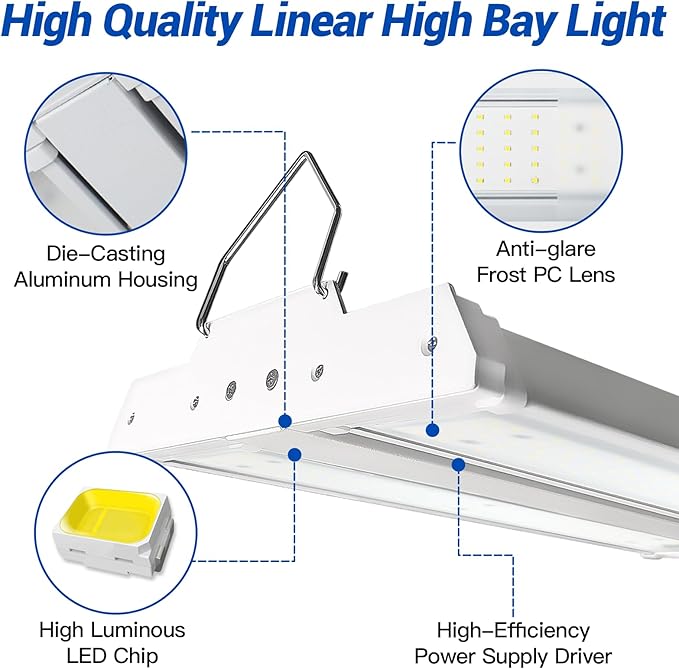 JTT LED Linear Shop Lights 150W, 21000LM 360° Adjustable Led High Bay Lights 5000K Daylight 120-277V, Led Garage Light for Shop Workshop Store Commercial Supermarket Warehouse Basement, 4-Pack ETL