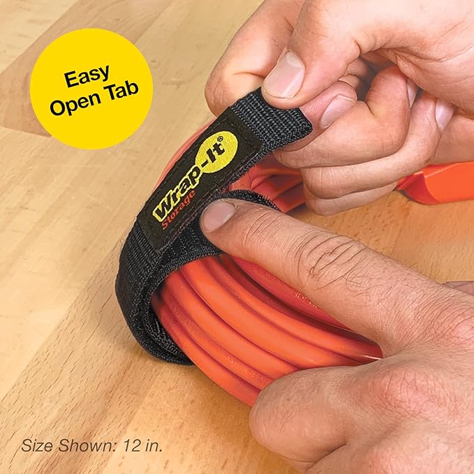 Quick-Straps by Wrap-It Storage – 9” (12-Pack) Black - Hook and Loop Straps for Hose and Cord Storage and Organization