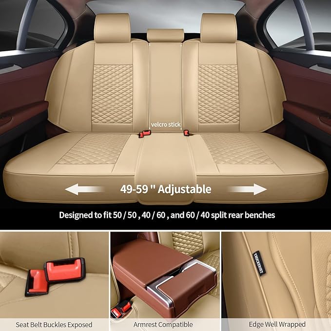 Car Seat Covers Full Set Leather Seat Covers Automotive Seat Covers Universal Car Seat Cover for Most Cars Beige