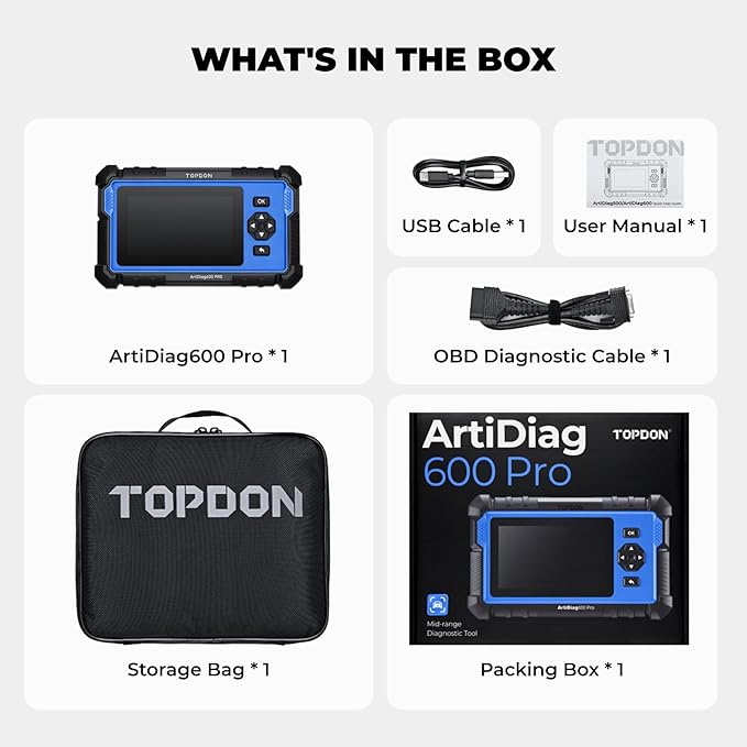 TOPDON ArtiDiag600 Pro, OBD2 Scanner Diagnostic Tool for All Systems, Code Reader Scan Tool with 9 Essential Maintenance Functions, Car Scanner with Andriod OS, Upgraded Version of AD600S/AD500