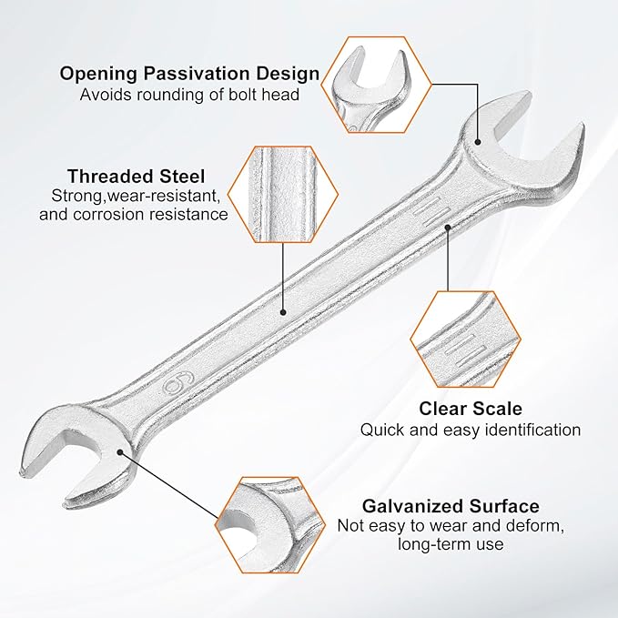 HARFINGTON Double Open End Wrench 9mm x 11mm Metric 15 Degree Offset Angle Small Flat Head Wrench Galvanizing Open Ended Spanner for Automotive Repair Furniture Assembly