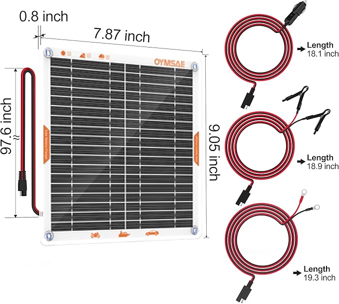 OYMSAE 5W 12V Solar Car Battery Charger Portable Waterproof Solar Power Battery Charger & maintainer with Trickle Cigarette Lighter Plug & Alligator Clip