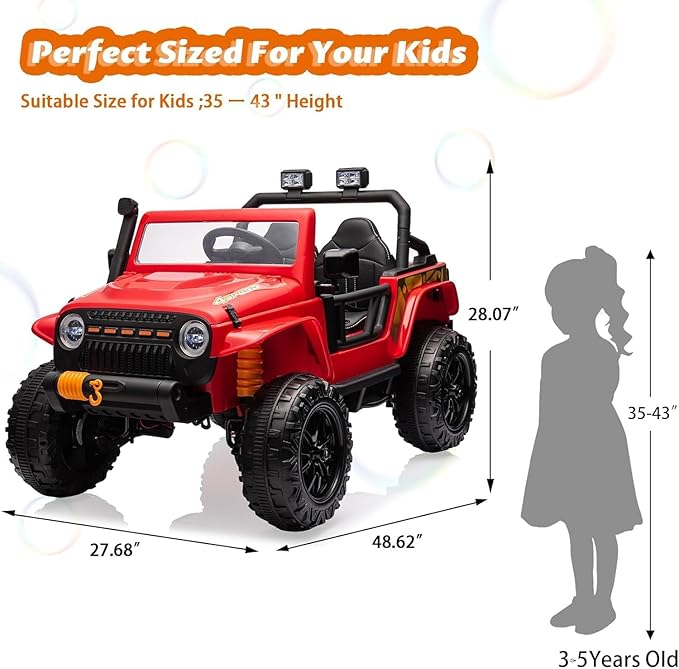 Hetoy 24V 2 Seater Ride On Car for Kids, Electric Truck with Remote Control, Ride on Truck w/ 4-Wheeler Suspension, 4x55W Powerful Engine, 4WD Battery Powered, LED Lights, Soft Braking(Red)
