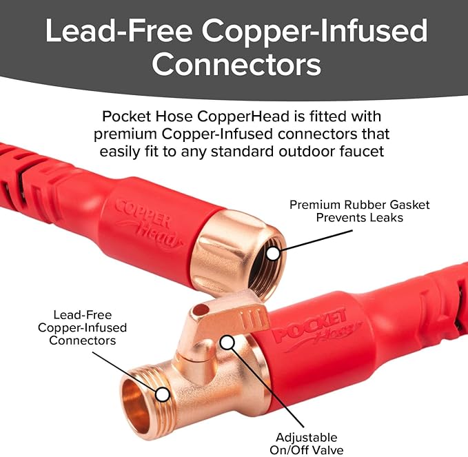 Pocket Hose Copper Head w/New Pocket Pivot Expandable Garden Hose 50 FT, AS-SEEN-ON-TV, Swivels 360°, Advanced Tri-Tex Tubing & Force Field Jacket, 3X Stronger, Lead-Free, No-Kink, Anti-Burst w/APT